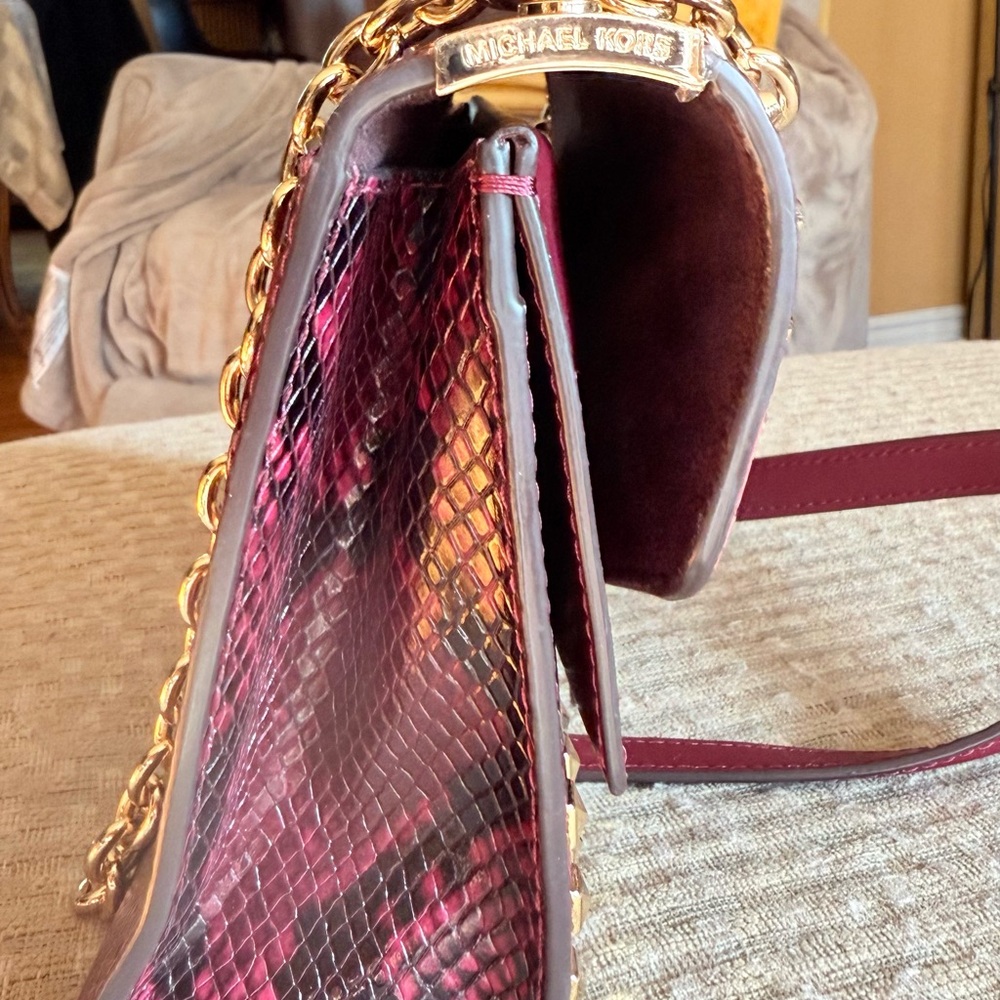 Michael Kors Burgundy and Gold Studded Crossbody Bag - Picture 6 of 9